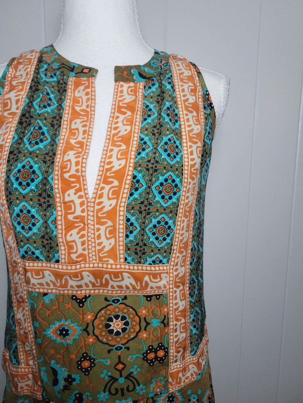 Anthropologie × Tolani 100% Silk Reva Tunic Dress Elephant Print Sleeveless XS - Picture 5 of 11